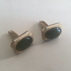 Vintage Gold & Green stone cuff links